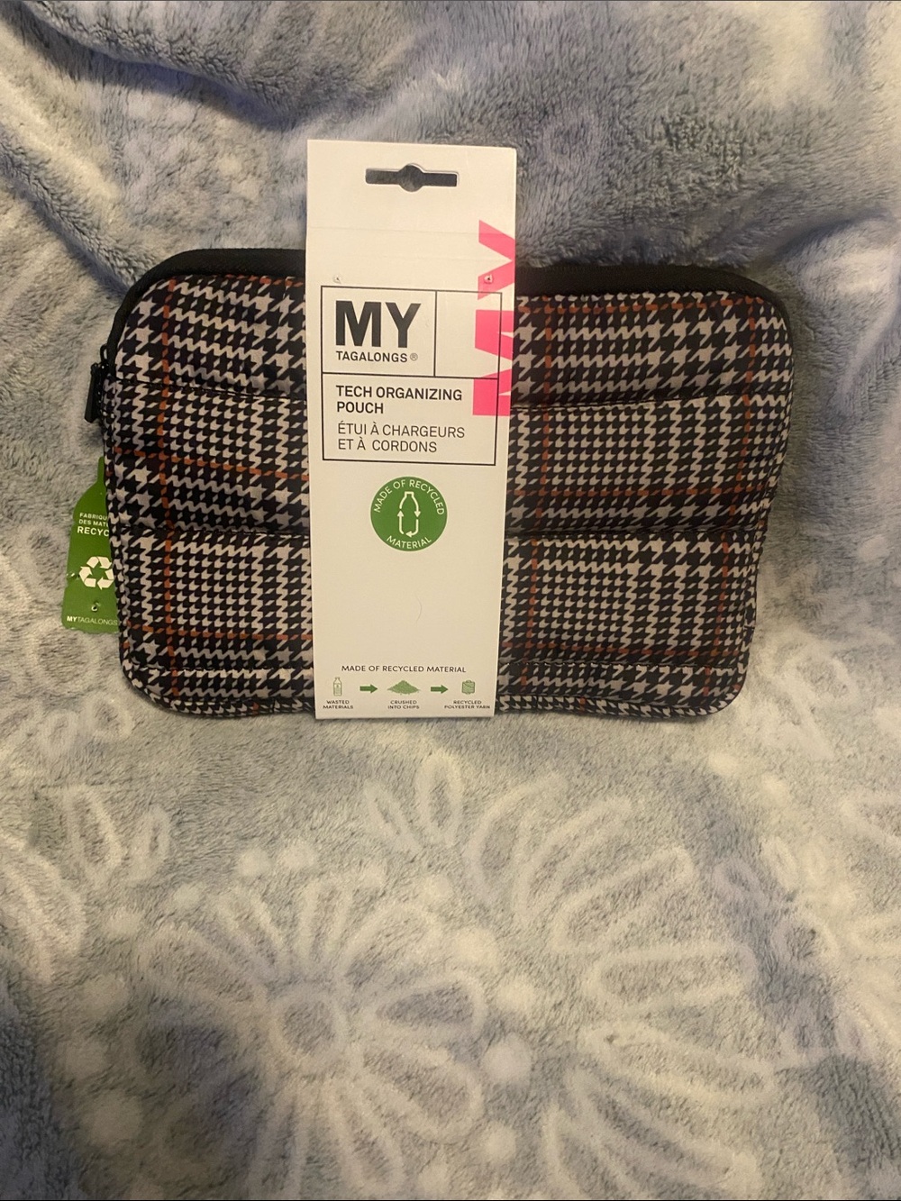 MY Tagalongs Houndstooth Tech Organizing Pouch in Black and Brown